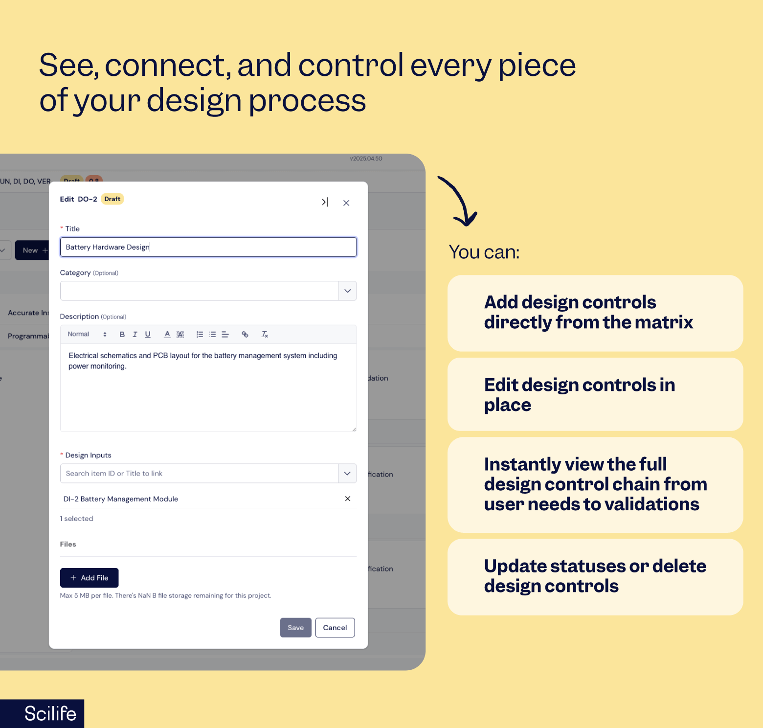 Updated tracebility matrix capabilities in design and development | Scilife