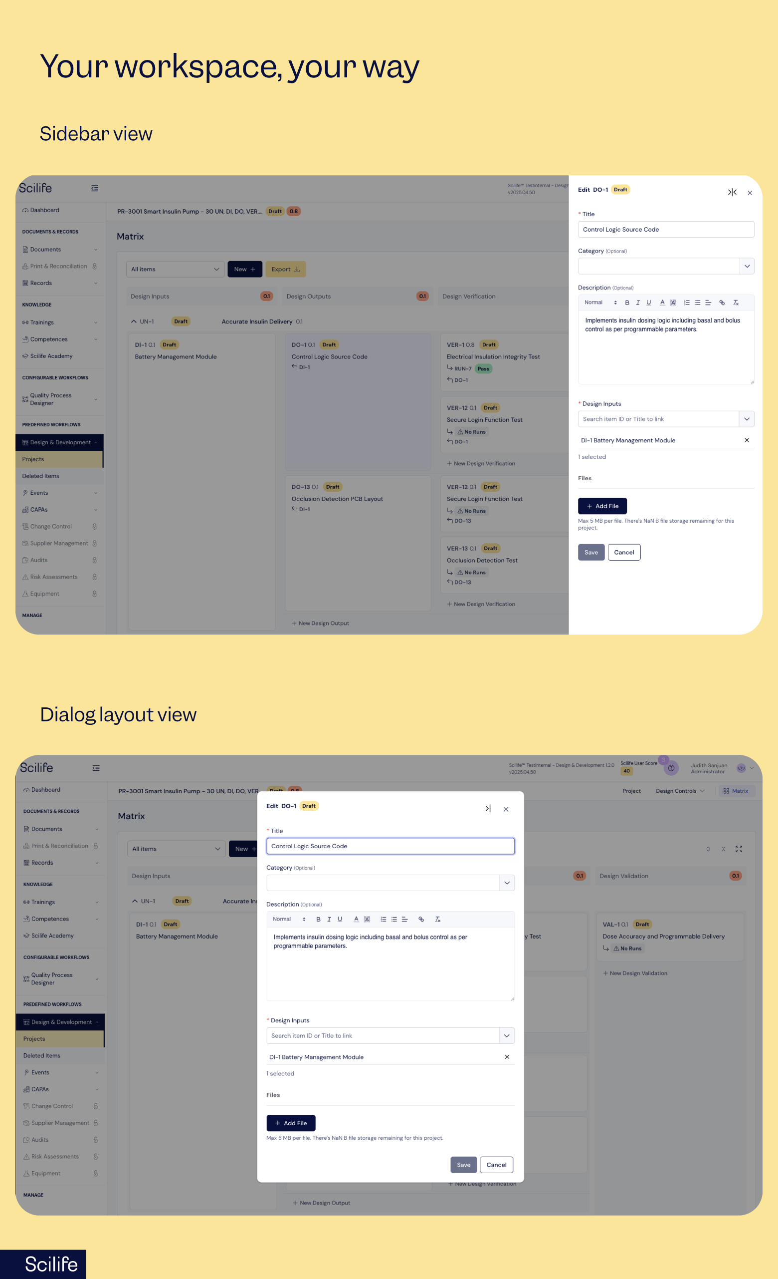 Sidbar view vs Dialog layout view design and development | Scilife