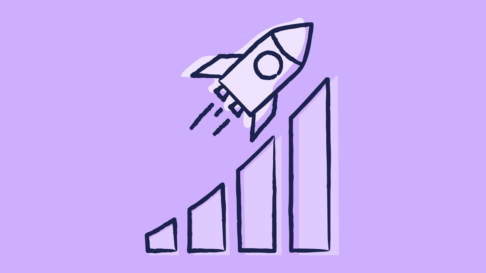 Illustration of a rocket launching upward over a rising bar chart, symbolizing efficiency | Scilife