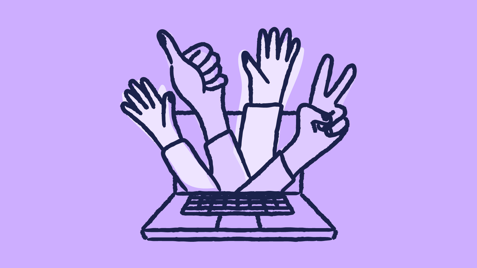 Illustration of multiple hands emerging from a laptop symbolizing flexibility | Scilife