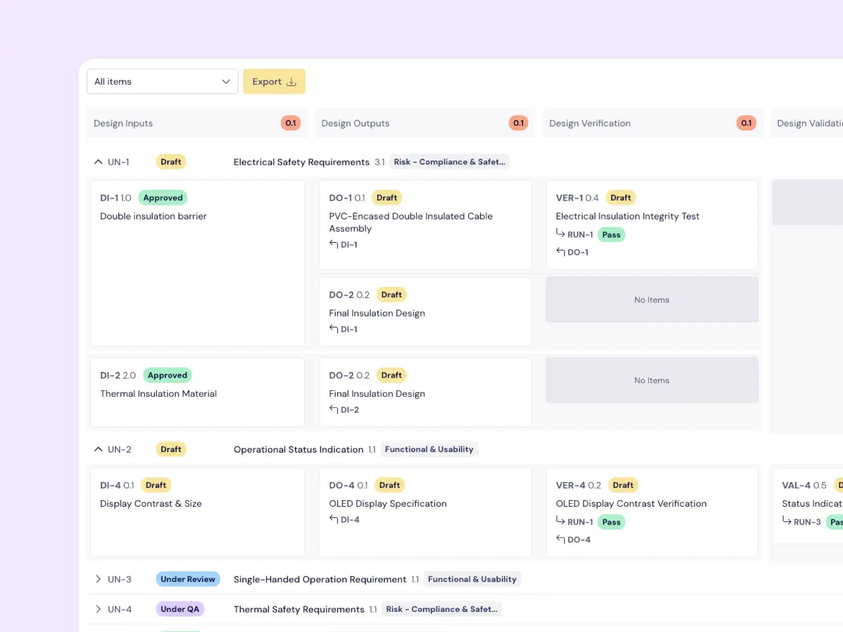 Clear traceability across design requirements | Scilife