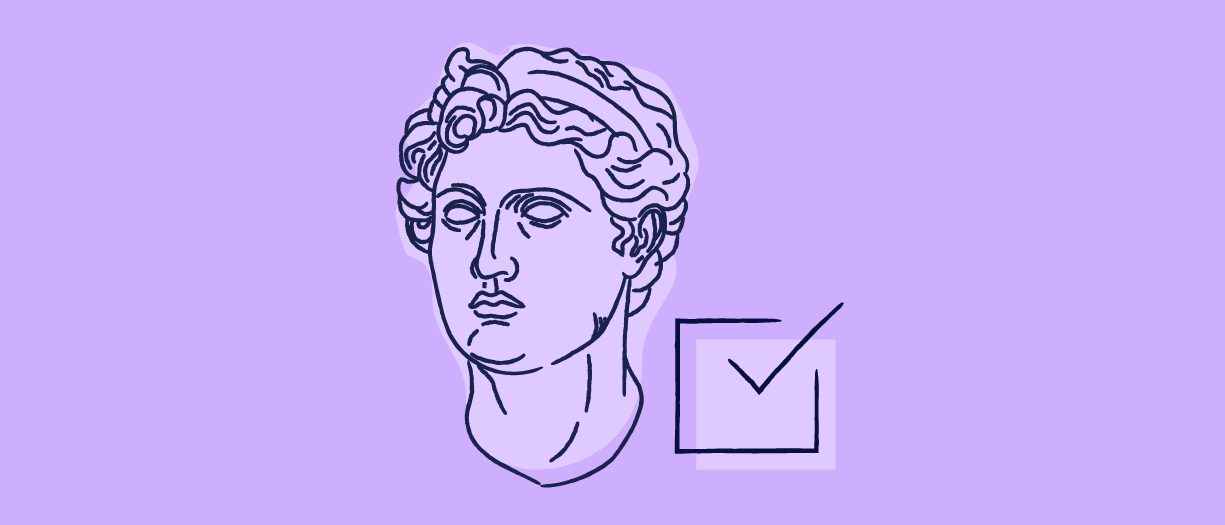 Classical human statue head with a checkmark representing human trust | Scilife