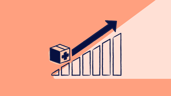 Medical supply box ascending alongside a bar chart, symbolizing improvement in medical device quality assurance | Scilife