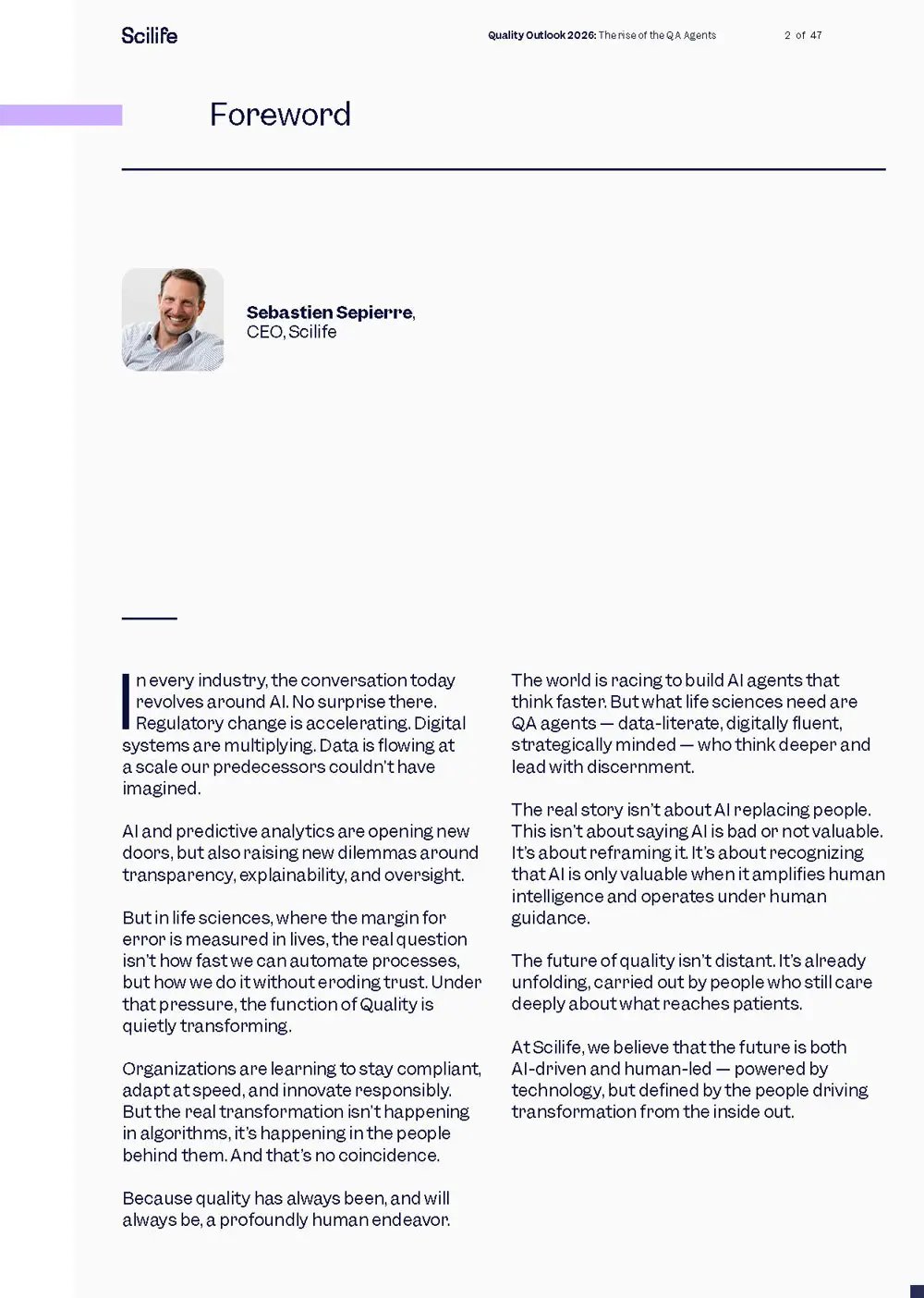 Foreword of global quality outlook 2026 |&nbsp;Scilife