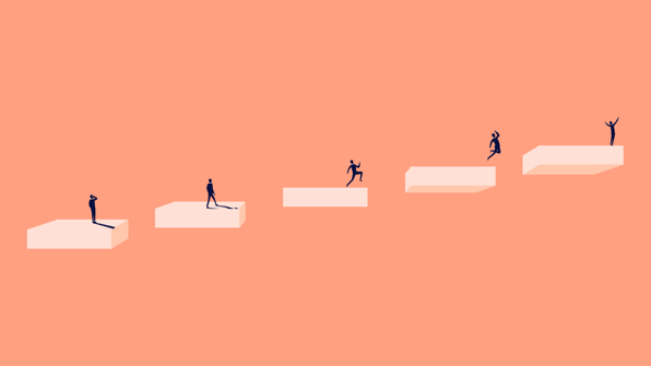 Illustrated figure skipping upwards over some blocks to represent all the stages you have to go through when it comes to managing the data lifecycle | Scilife