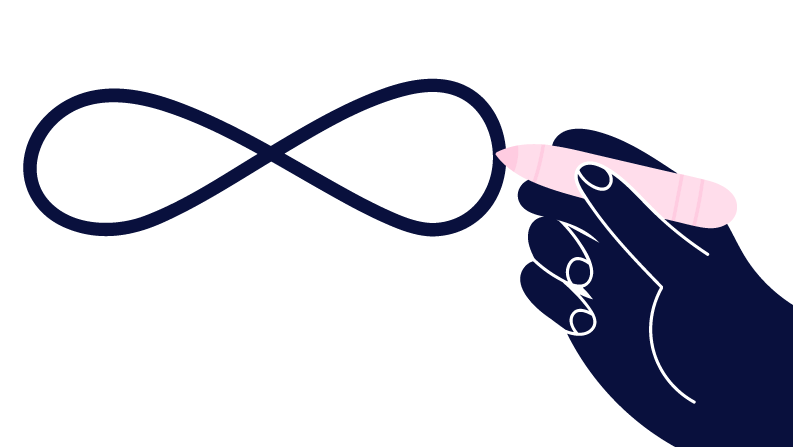 Illustration of a hand that draws the infinity symbol to represent continuous improvement with a Quality Software for Pharma and Biotech | Scilife