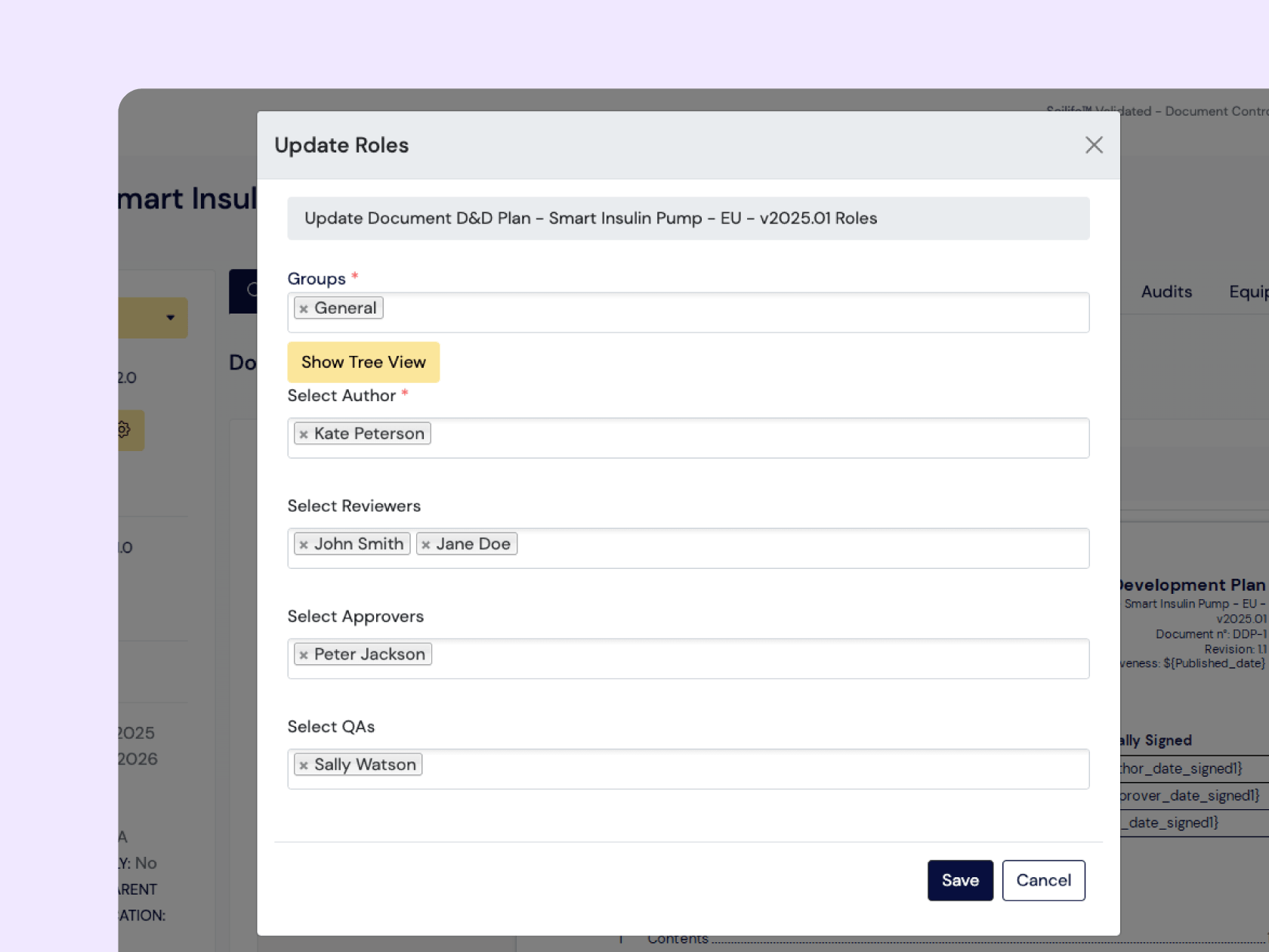 Screenshot representing the approvals workflow | Scilife