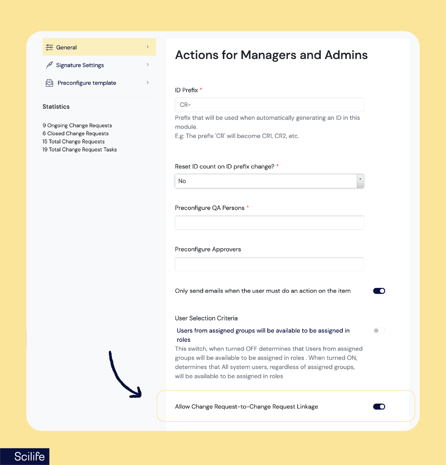 change control software -Actions for managers and admins screenshot