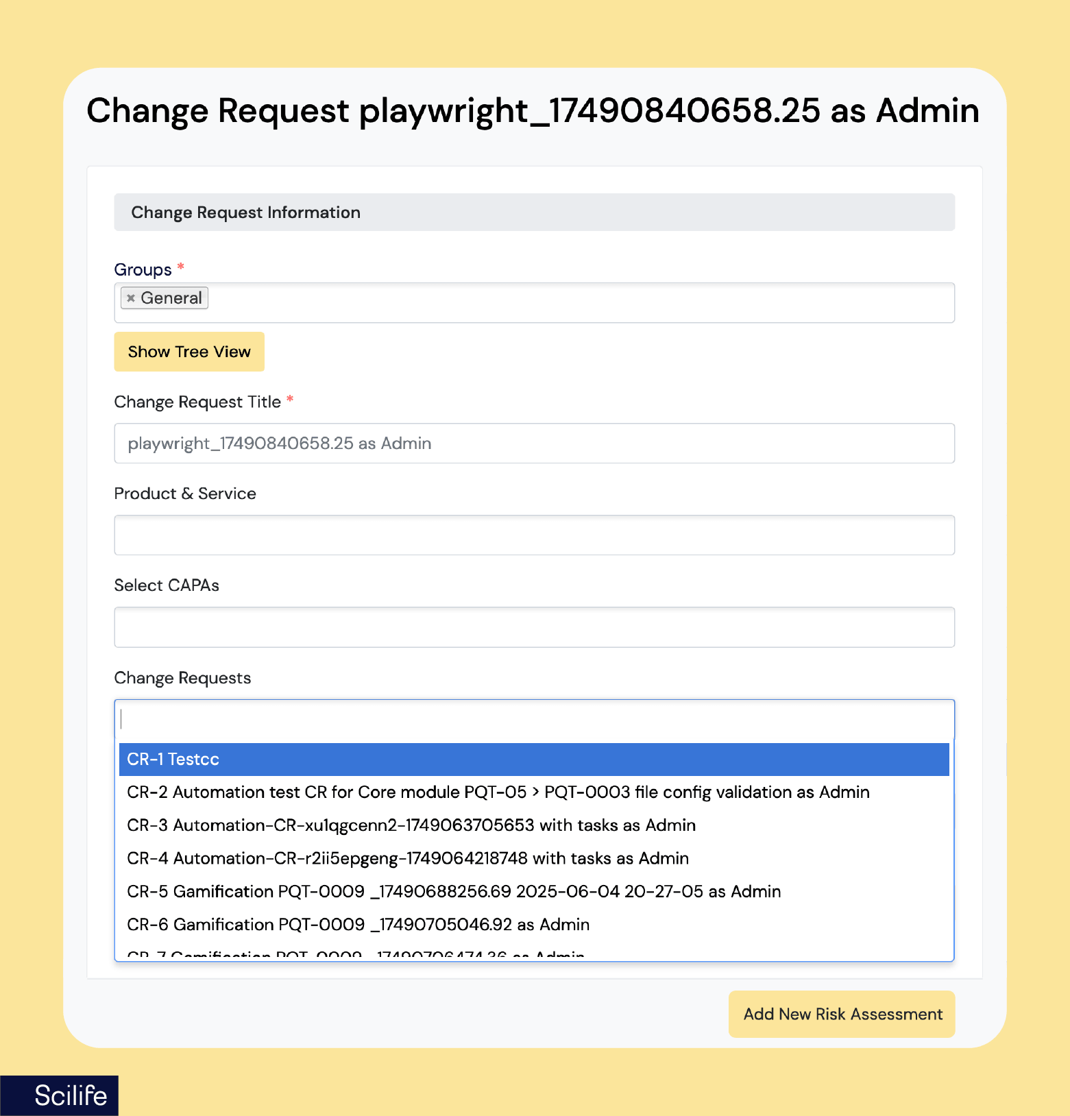 change control software - Change request playwright screenshot