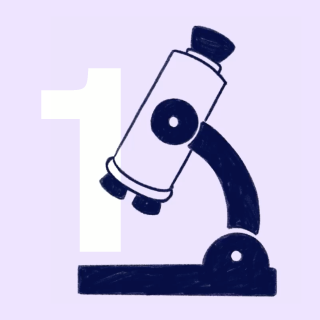 A hand drawn illustration of a microscope which body seems a rocket too, there is the number 1 on the background