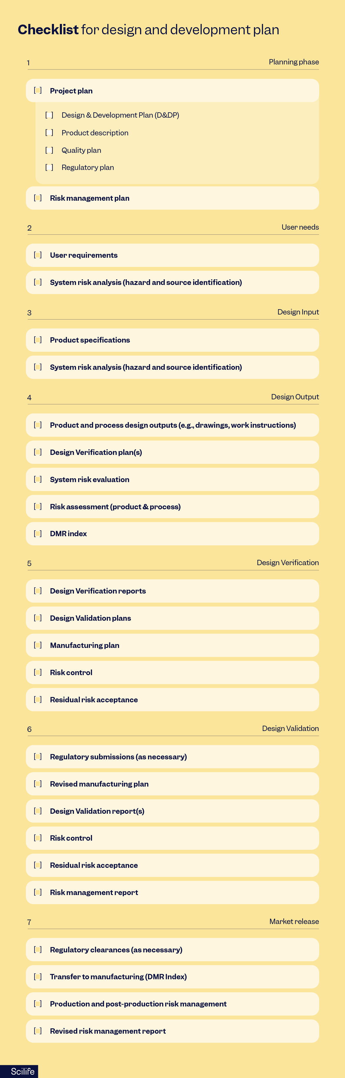 Checklist for design and developmenet plan | Scilife