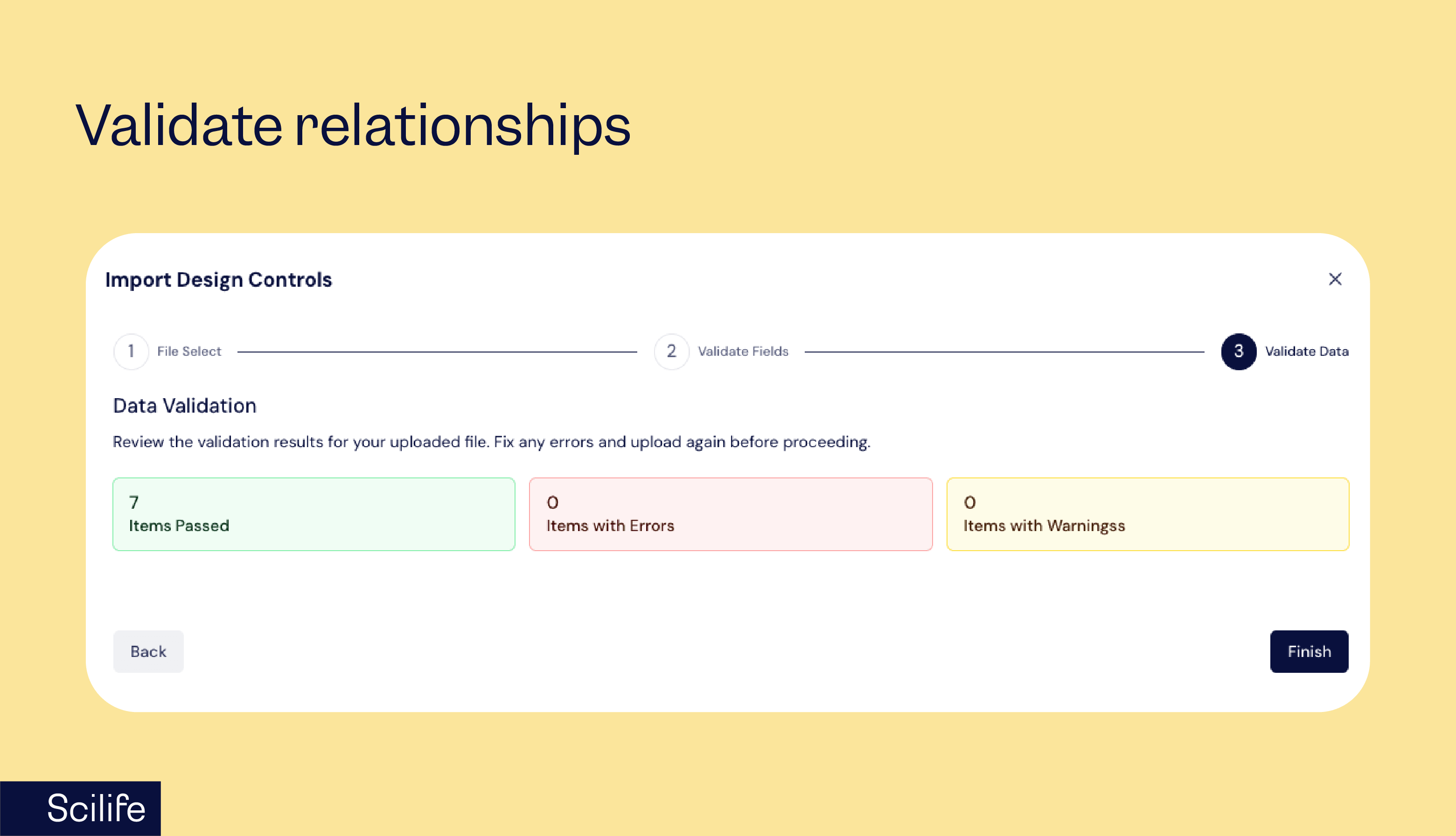 Validate relationships for design control software