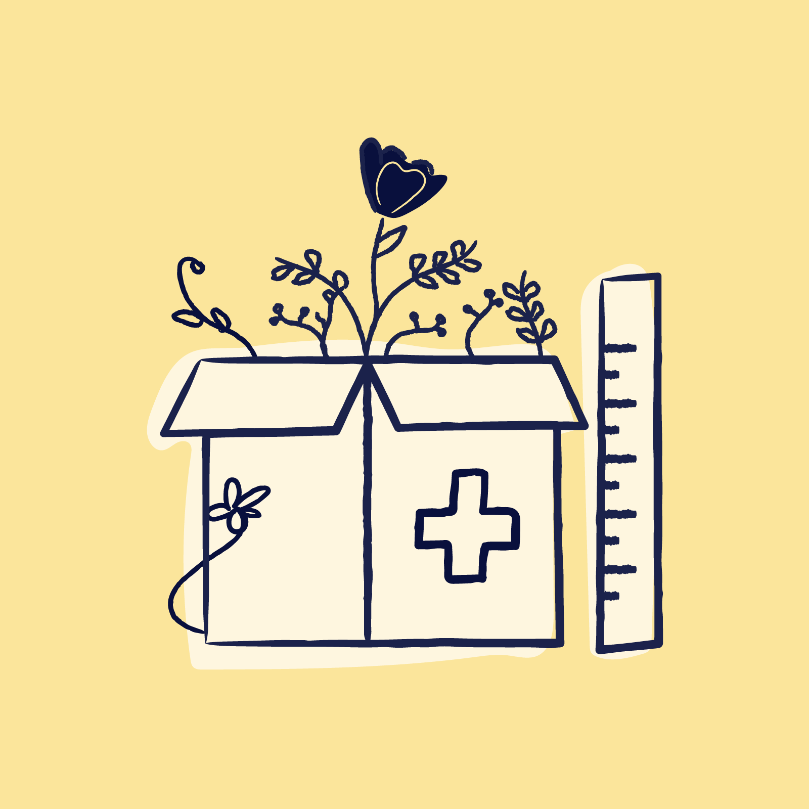 Medical kit box with cross and growing plants beside a ruler, symbolizing growth and compliance | Scilife