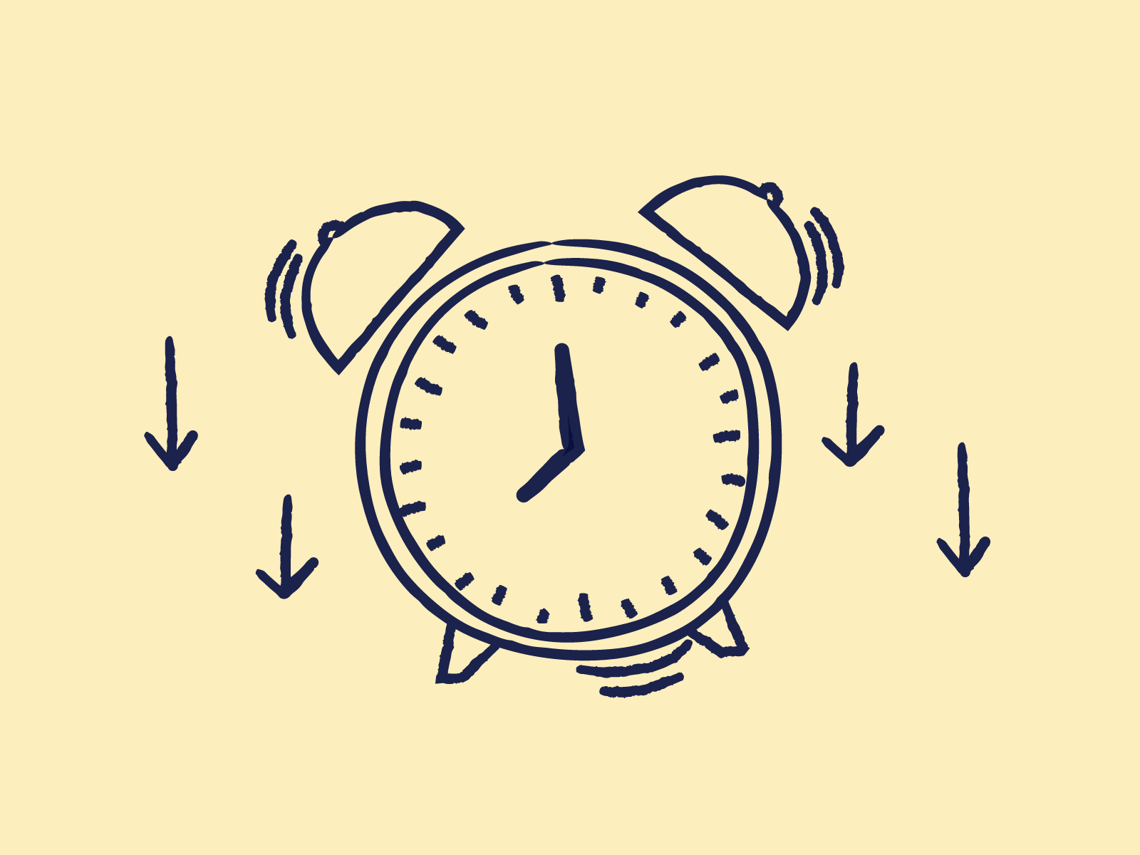 Alarm clock with downward arrows, symbolizing time pressure and delays in development | Scilife