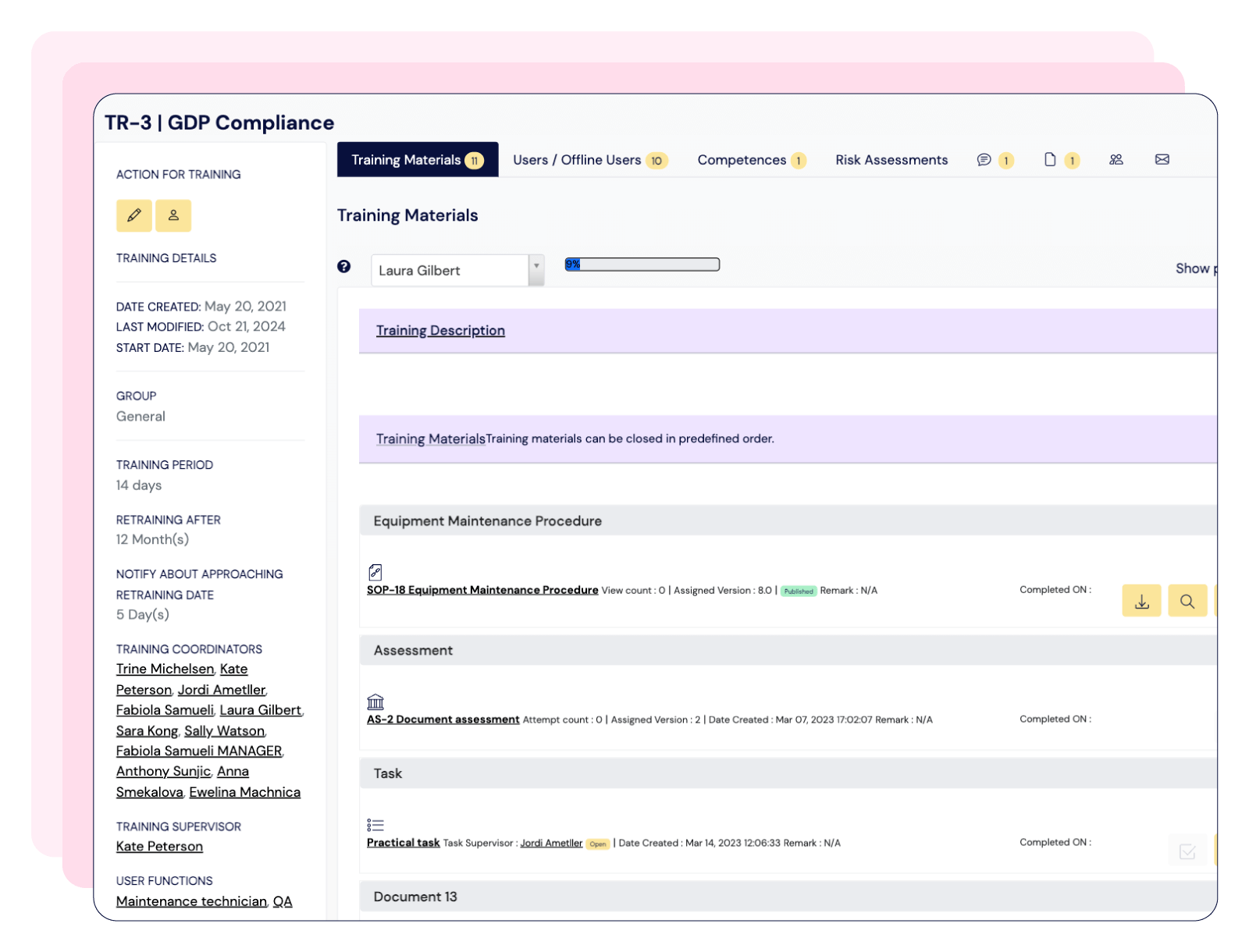 Screenshot of Scilife QMS software training solution for GDP compliance | Scilife