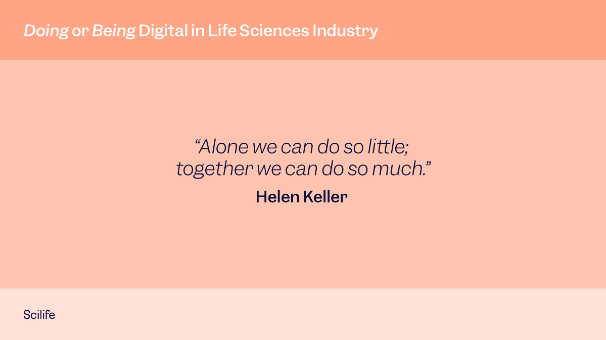 Helen Keller quote "Alone we can do so little; together we can do so much." in red background.