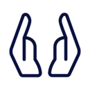 Icon of 2 hands to represent our efforts to answer our customers' issues in person