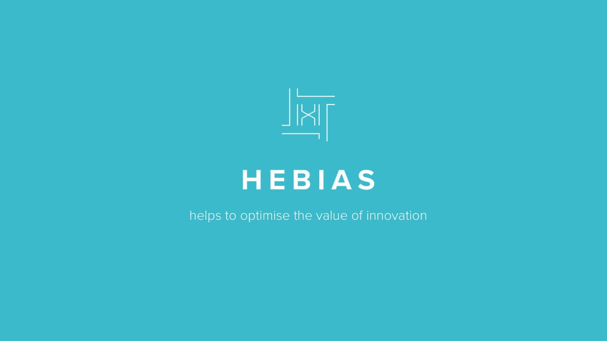 Hebias Logo and claim in blue background. Scilife's Customer Story.