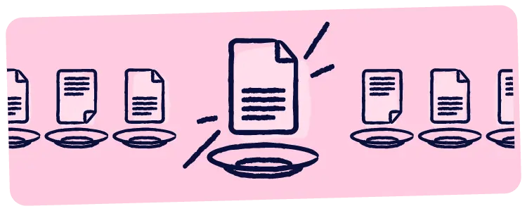 Paper documents placed on plates, with one document highlighted in the center, indicating importance | Scilife