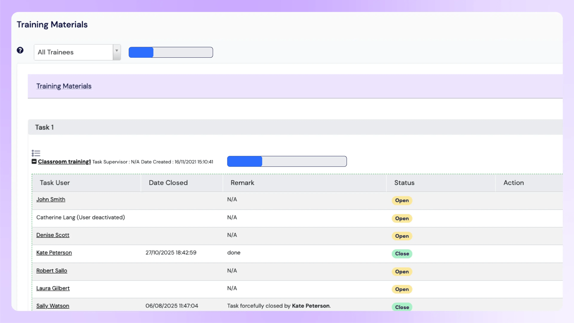 Regulatory training functionality | Scilife