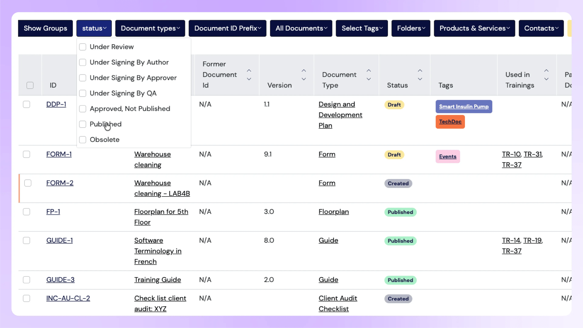 Document status audit trail | Scilife