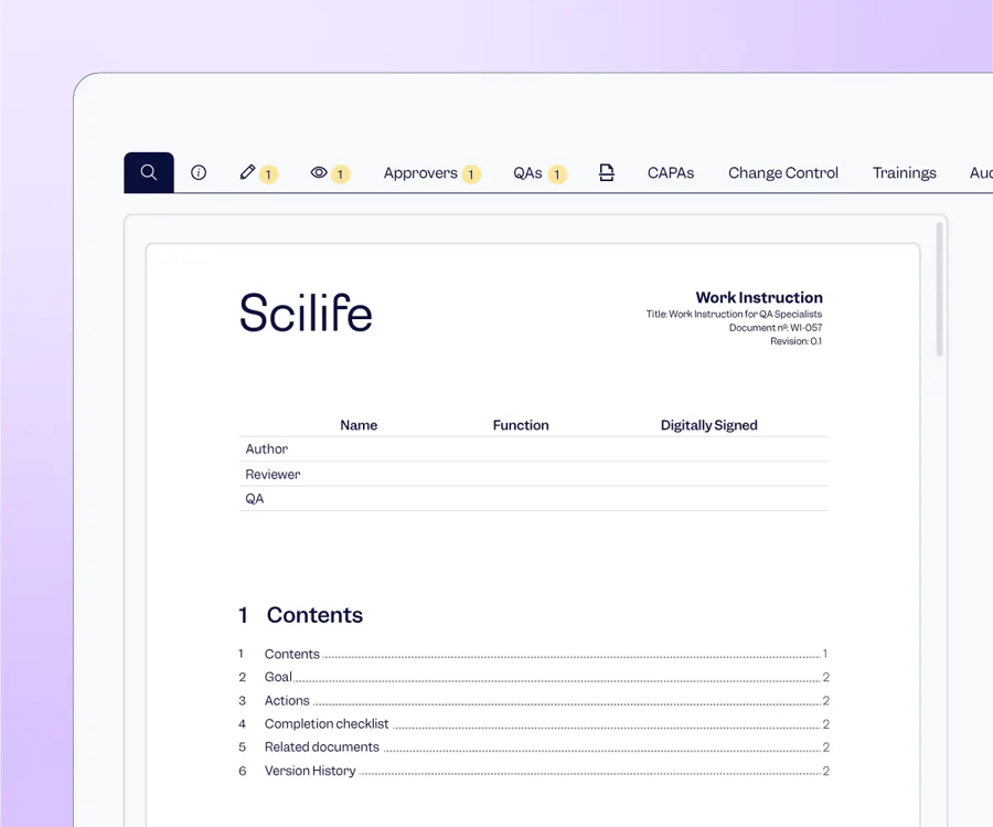 Work Instruction template in document control | Scilife