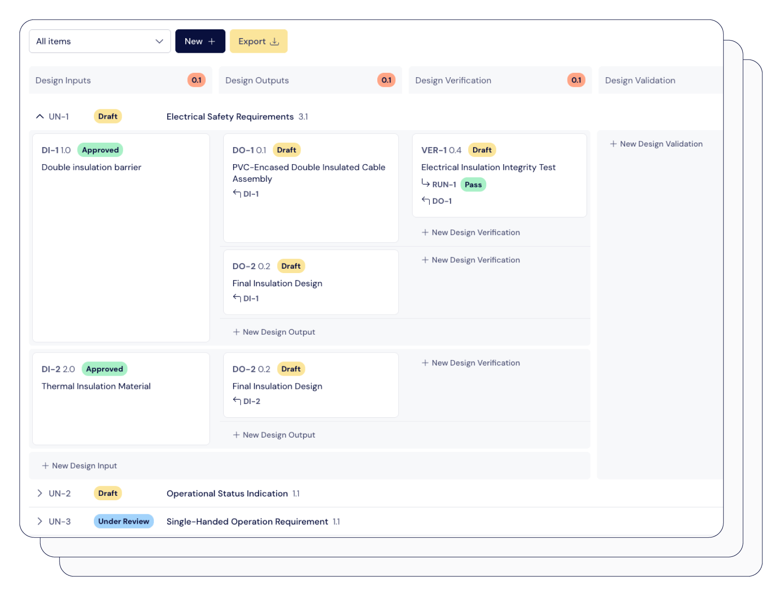 Screenshot showing details about the traceability matrix and medical device product development process | Scilife