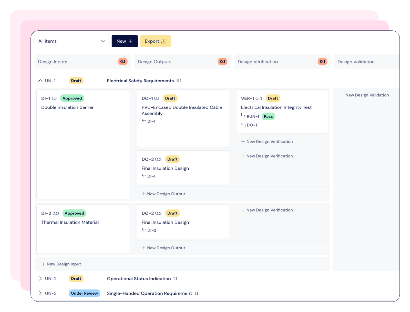 Screenshot that shows how a design control software for medical devices ensures full traceability | Scilife