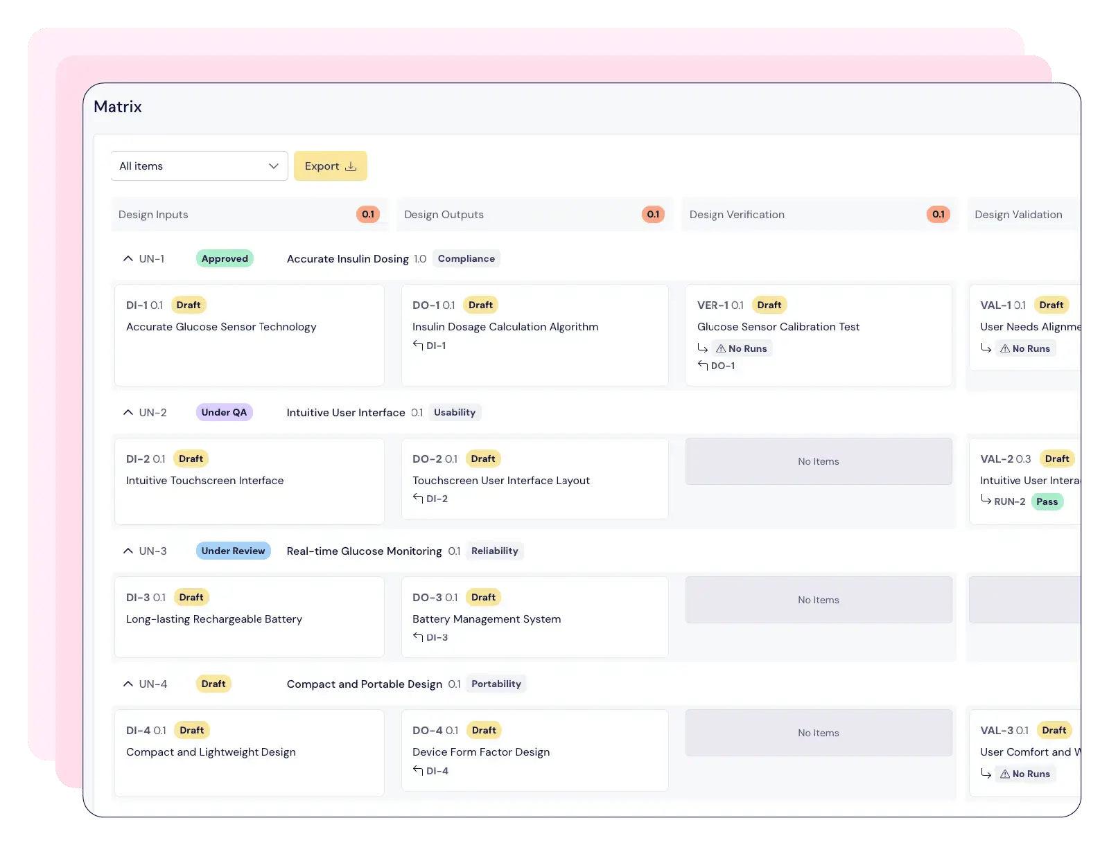 Screenshot that shows how a design control software for medical devices ensures full traceability | Scilife