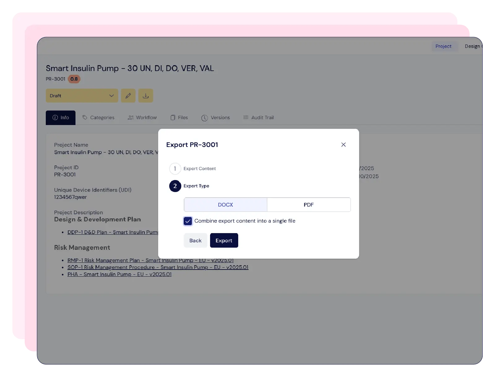 Screenshot showing how D&D now create reports in just a few clicks | Scilife