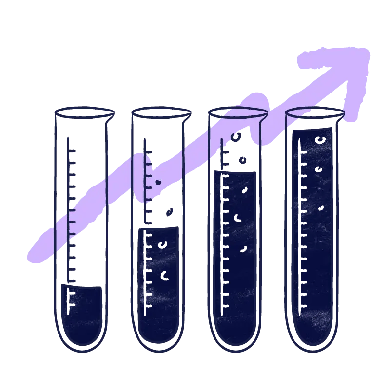Illustration that shows an increasing graph to represent the growth thanks to a smart QMS | Scilife