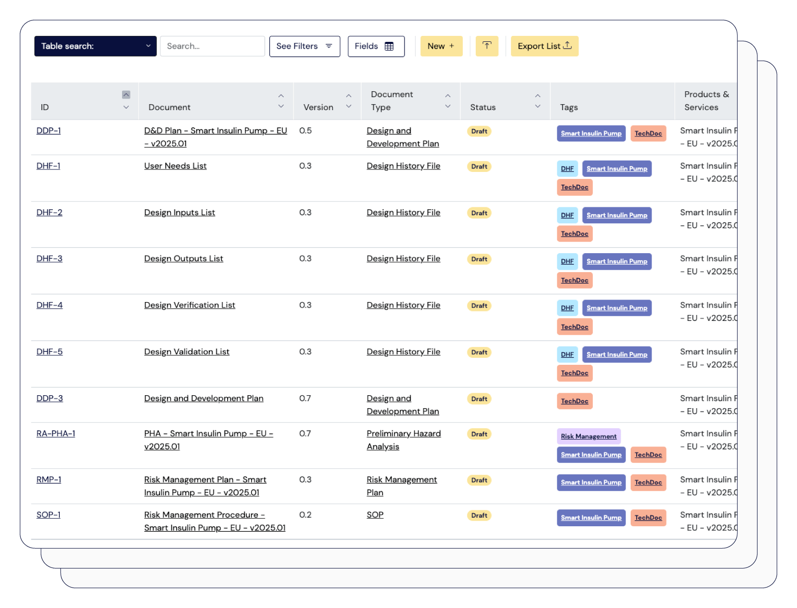 Screenshot showing about the design control documentation workflow | Scilife