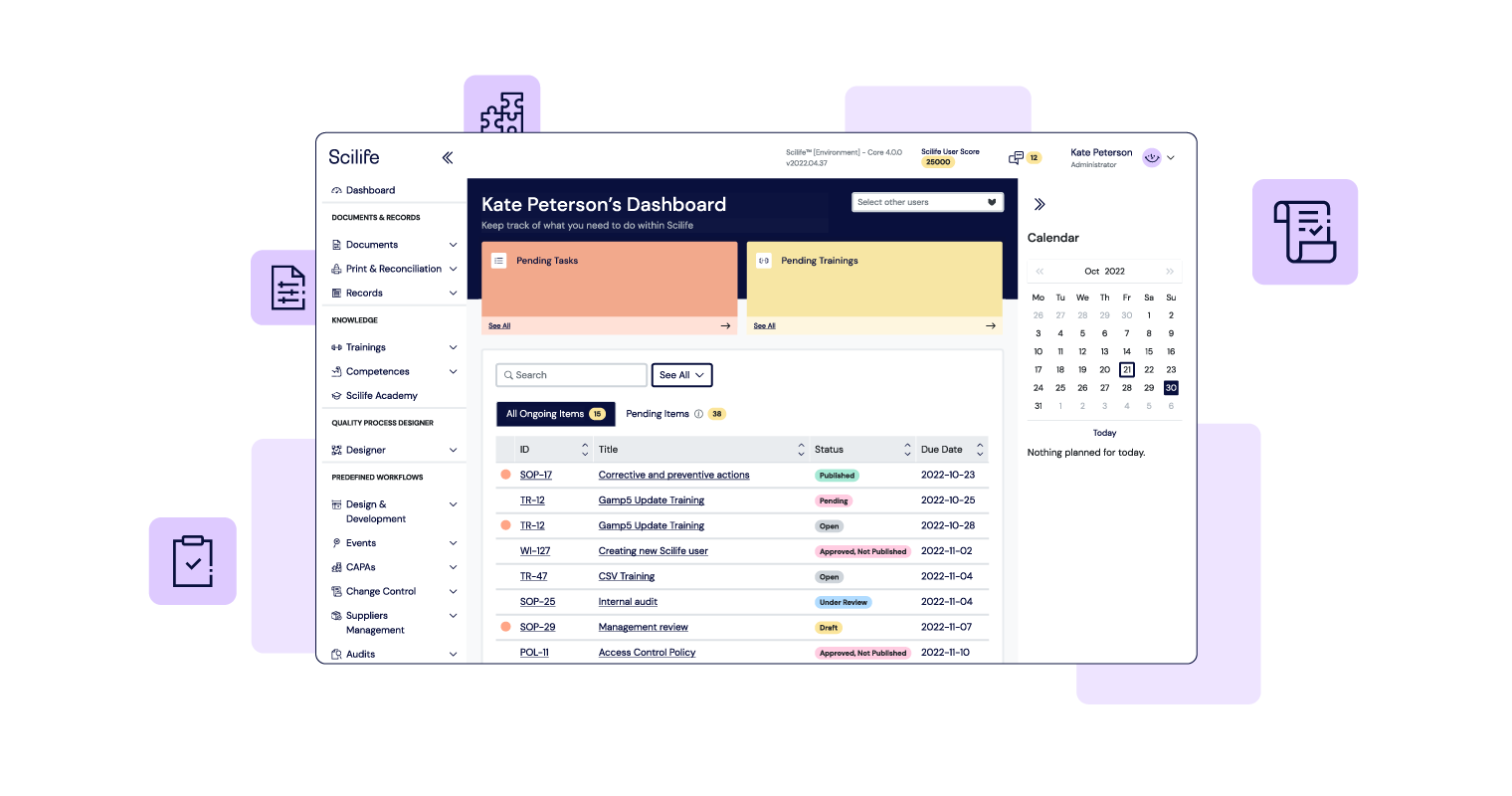 Infographic that shows Scilife Smart QMS integrations | Scilife 