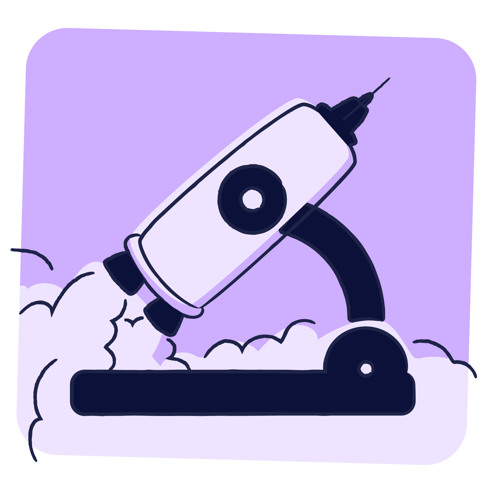 An illustrated microscope rocket to symbolize rapid medical device launches with Scilife | Scilife