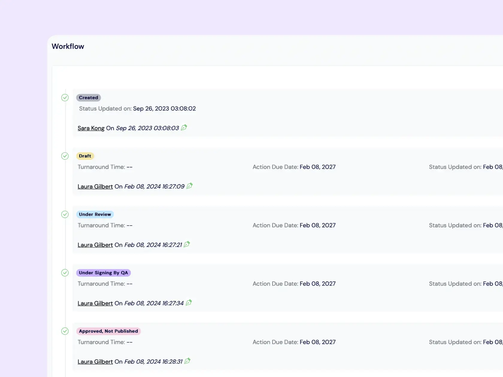 Flux de travail de gestion de la qualité | Scilife