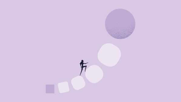 Illustration of a figure climbing up dynamic forms to as concept for lean thinking in the life sciences industry | Scilife