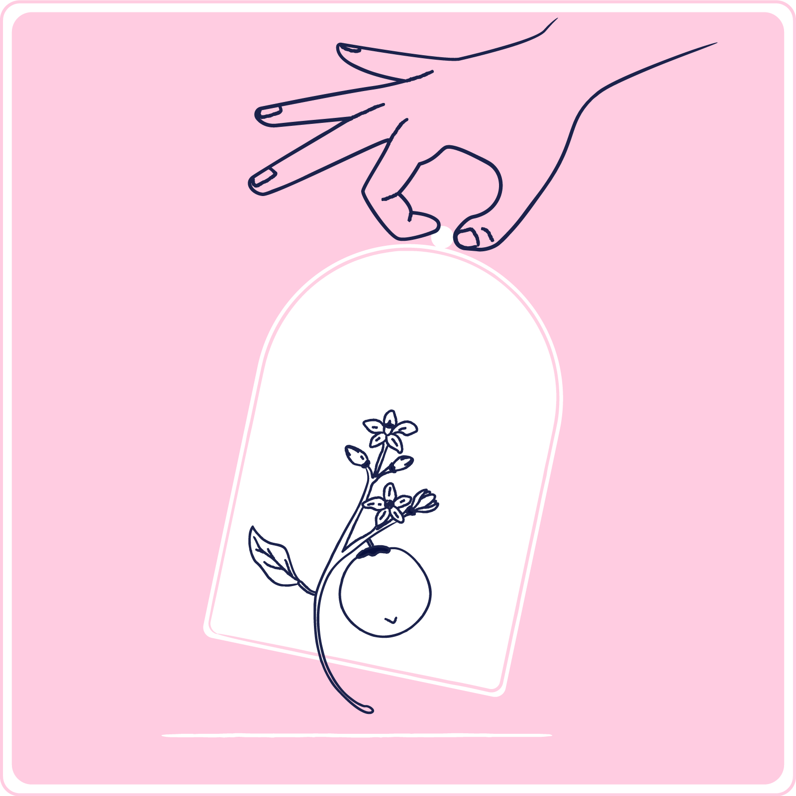 Illustration of a hand gently lifting a protective cover from a blooming branch, symbolizing the unveiling of insights and growth after completing the Quality Maturity scan | Scilife