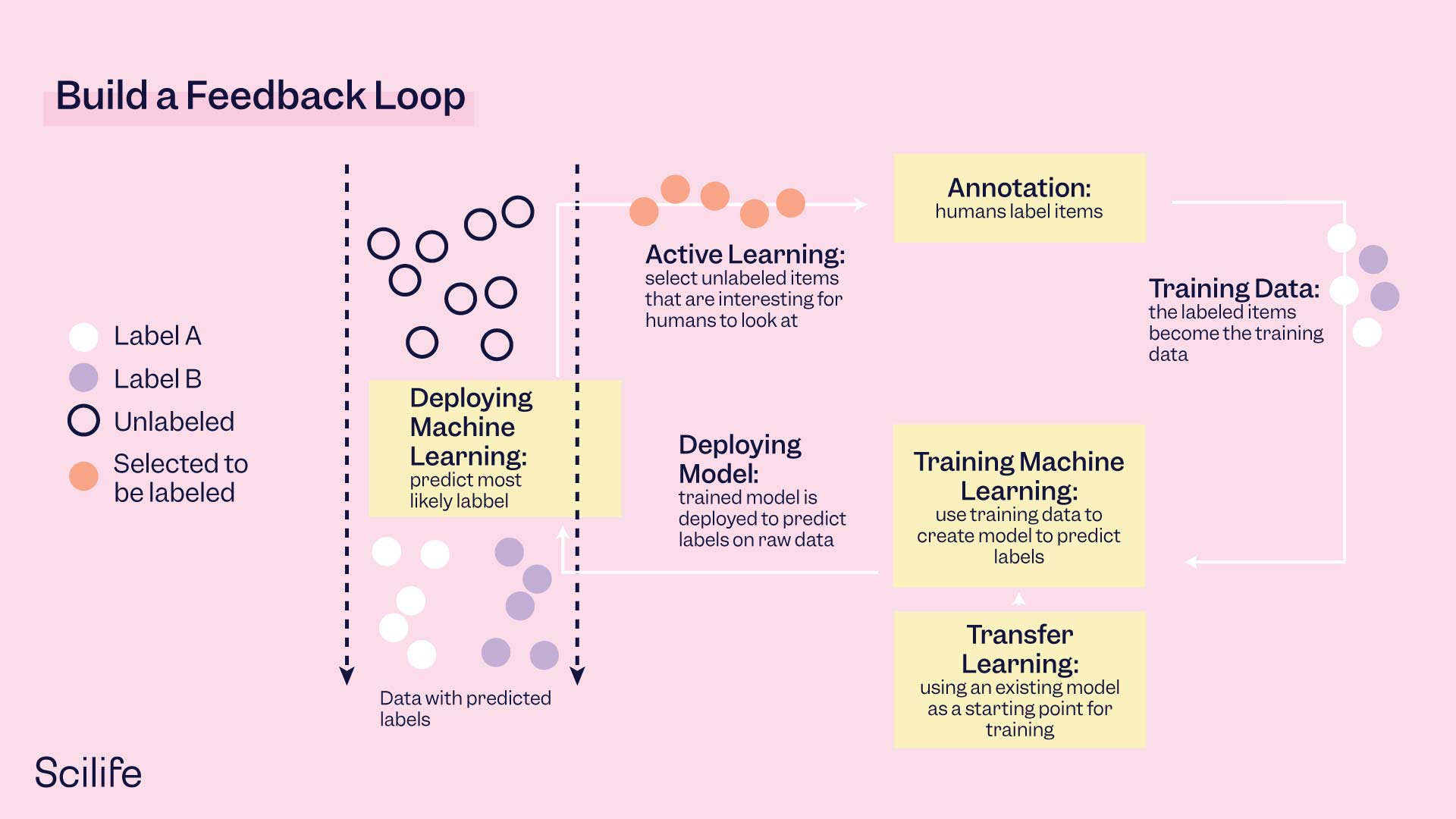 Infographic that shows how to build a feedback loop using Natural Language Processing techniques | Scilife 