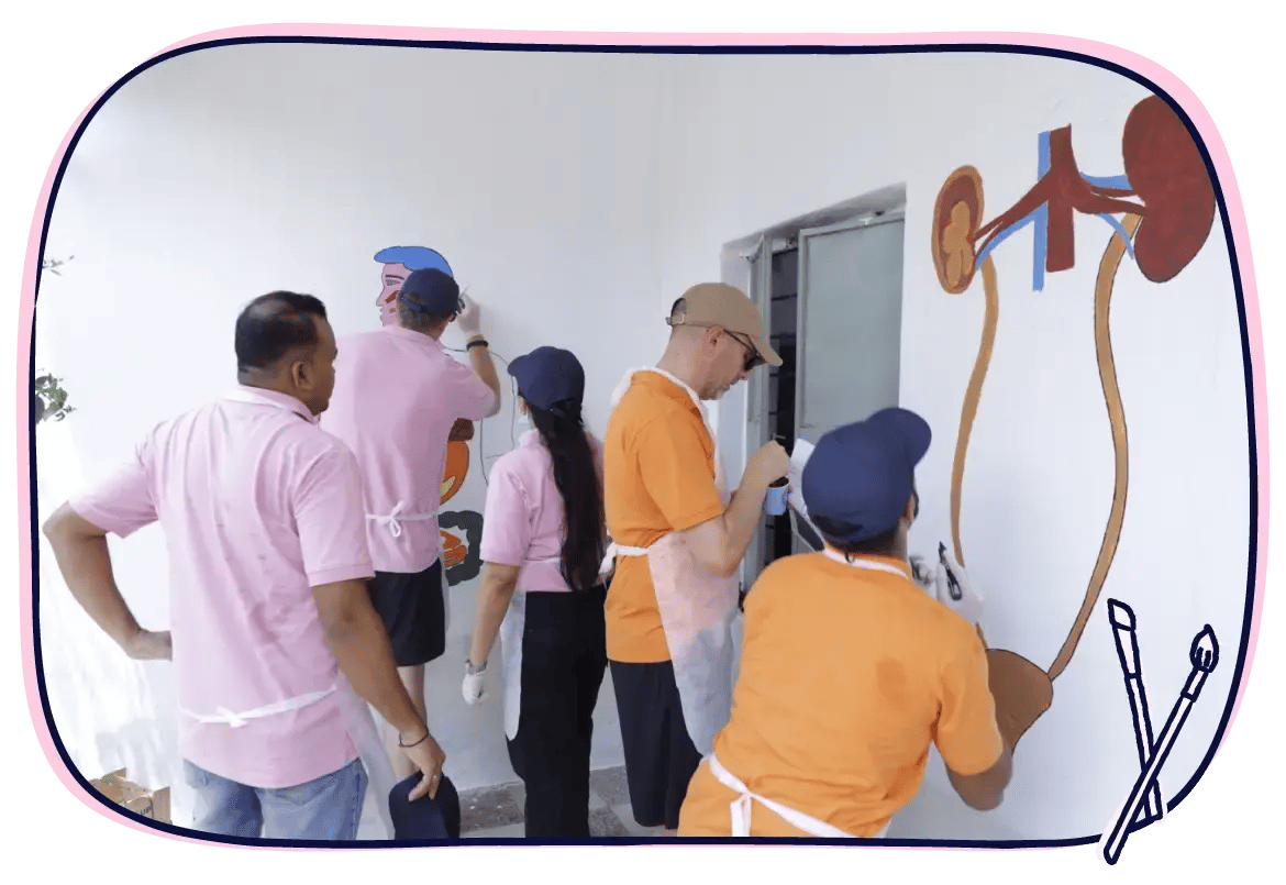 A group of Scilife volunteers paint a mural as part of a Scilife for Good initiative to brighten a school learning environment | Scilife