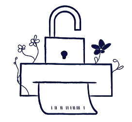 A padlock above a printer with flowers around it and a printed barcode emerging | Scilife