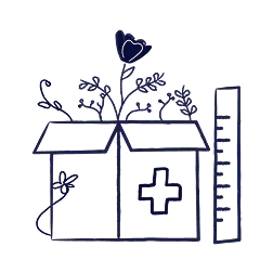 Medical supply box with flowers growing from it, and a ruler beside it | Scilife