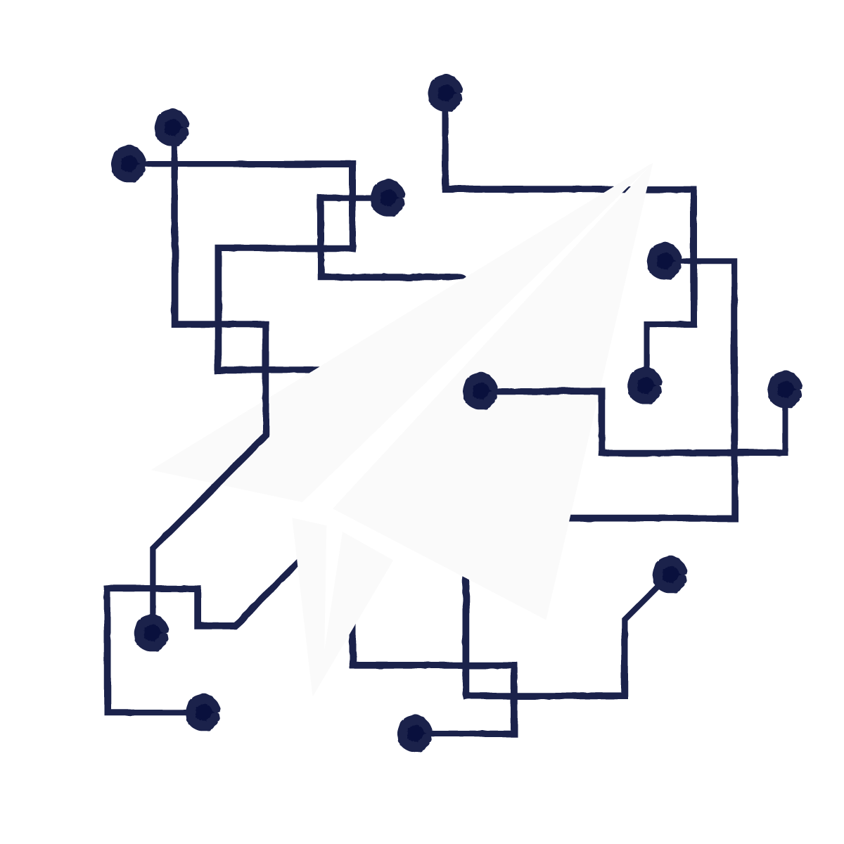 Illustration of paper plane with interconnected lines to represent the navigation of AI regulations in quality management | Scilife