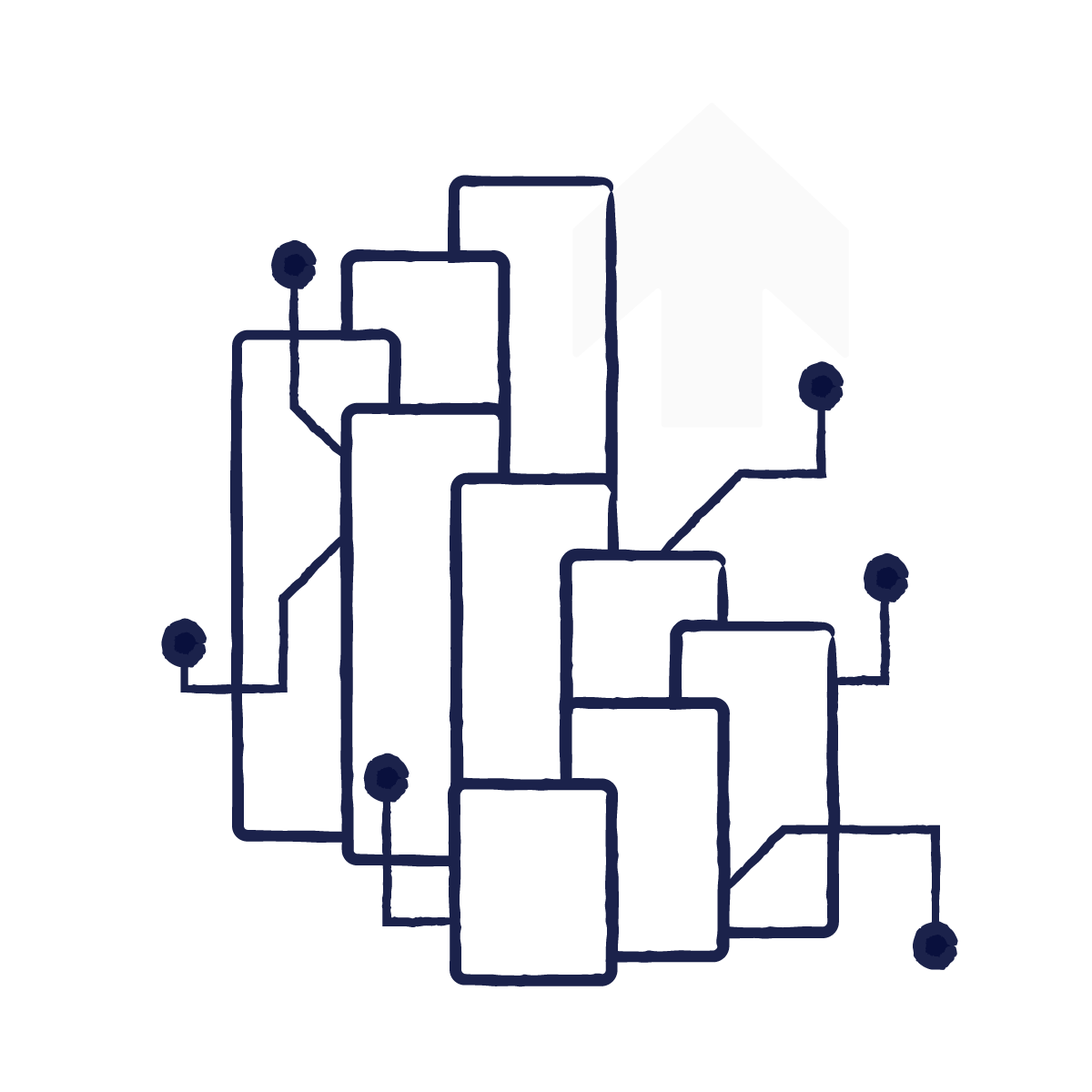 Illustration of interconnected blocks and arrow to represent AI building a quality culture | Scilife