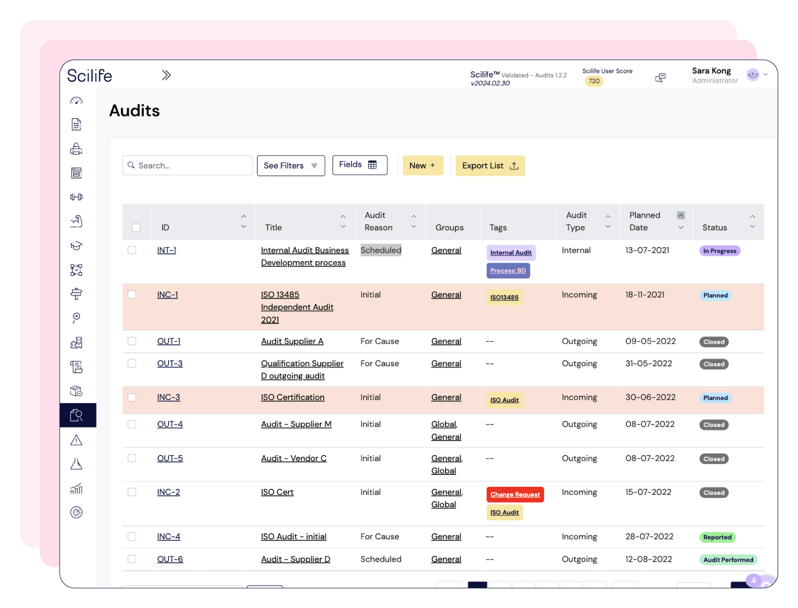 Screenshot of Scilife Audit Management software | Scilife