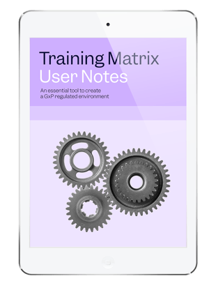 iPad with the cover of our Training Matrix User Notes on the screen to illustrate the Scilife free training matrix toolkit