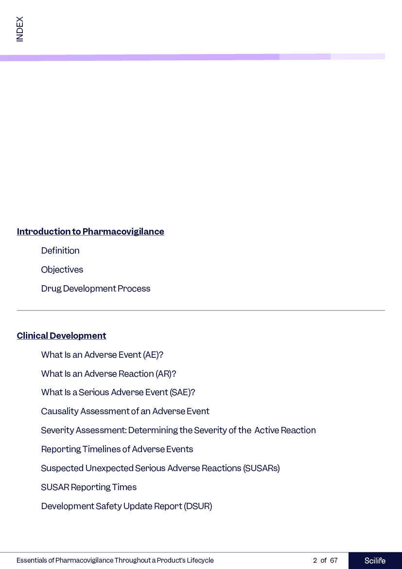 Scilife Handbook - Pharmacovigilance index | Scilife