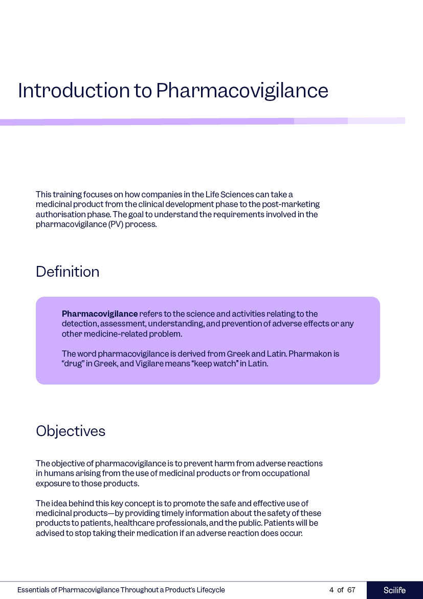 Scilife Handbook - Pharmacovigilance introduction page | Scilife