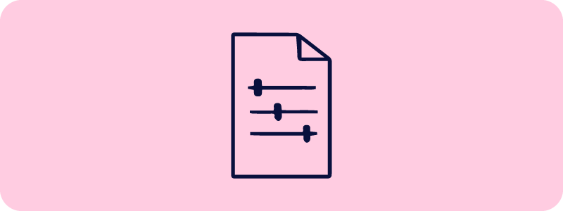 Document icon with sliders on pink background, symbolizing organized and efficient document management | Scilife