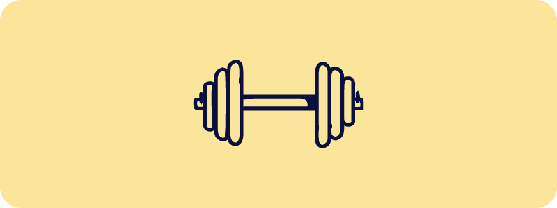 Dumbbell icon on yellow background, symbolizing strength and development through training | Scilife