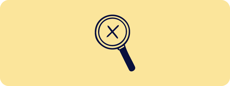 Line art of a magnifying glass with an 'X', representing the identification and resolution of nonconformities | Scilife